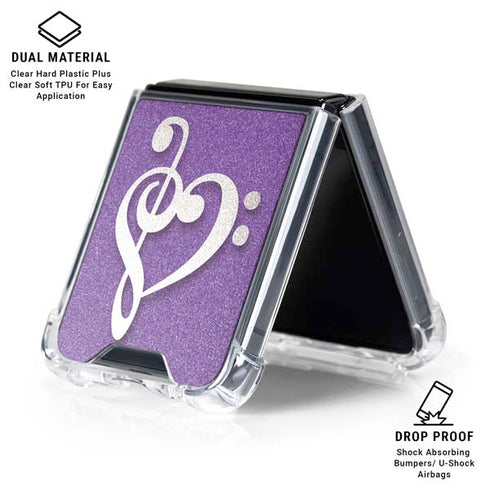 Purple Glitter Musical Heart Galaxy Z Flip6 Clear Case